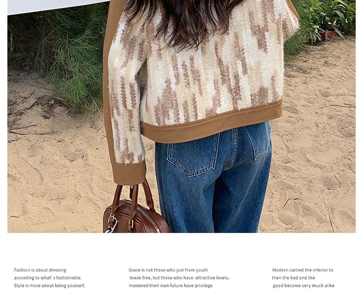 Collared Tweed Panel Button-Up Jacket