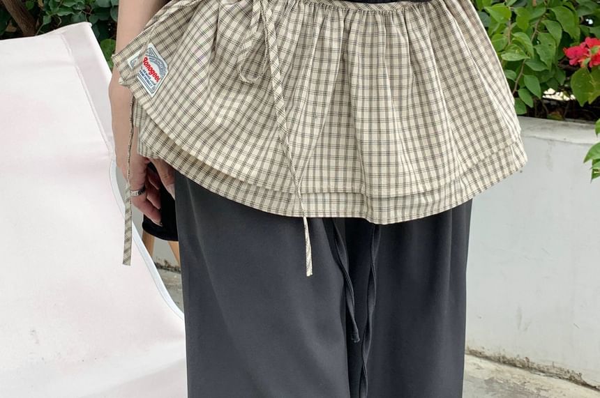 Striped and Plaid Overlay Mini Skirt