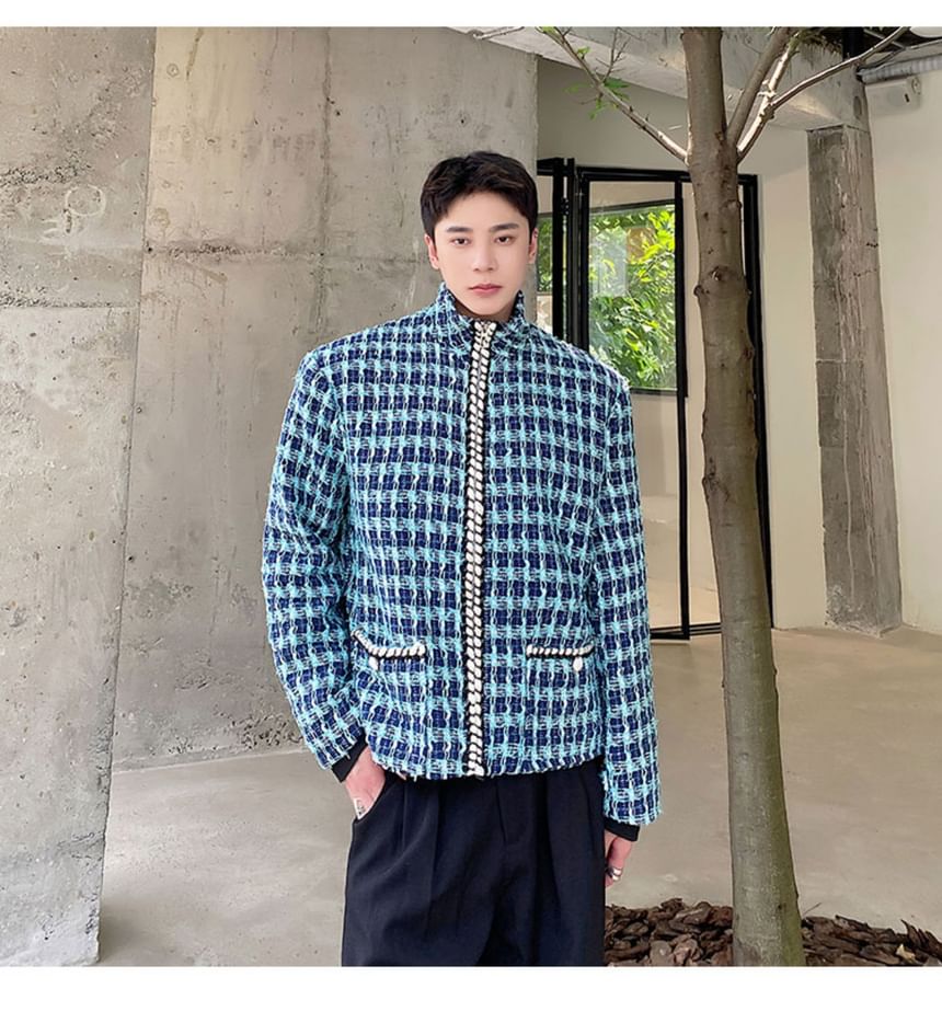Collared Tweed Zip-Up Jacket
