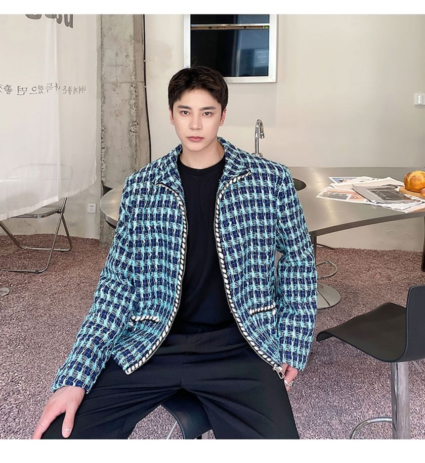 Collared Tweed Zip-Up Jacket