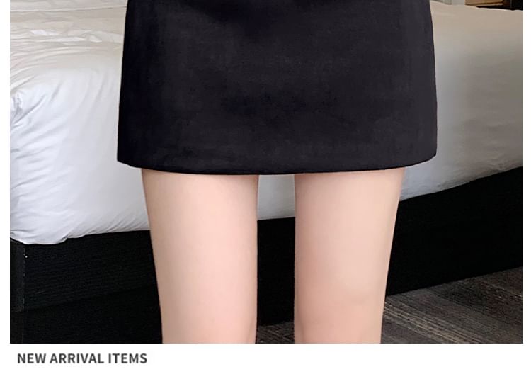 High-Rise Belted Faux Suede Mini A-Line Skirt