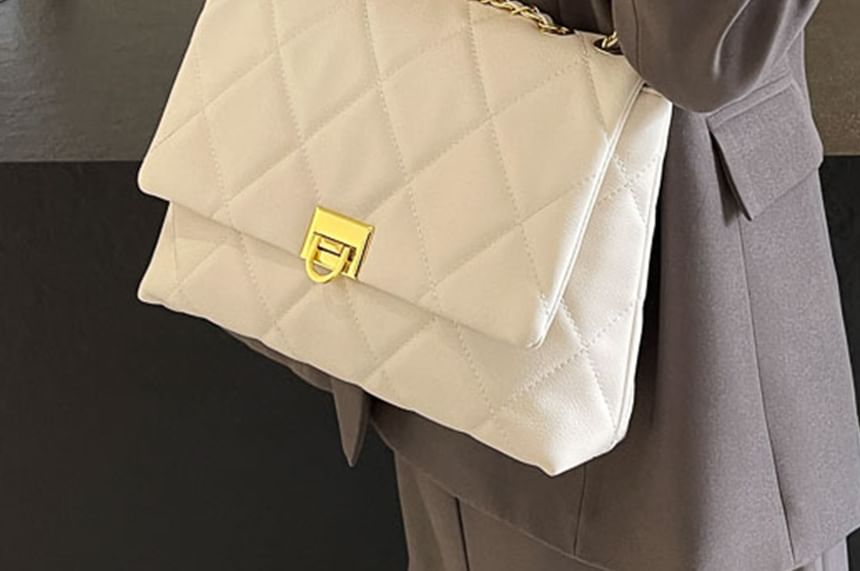 Crossbody Quilted Bag Faux Leather Plain Flap