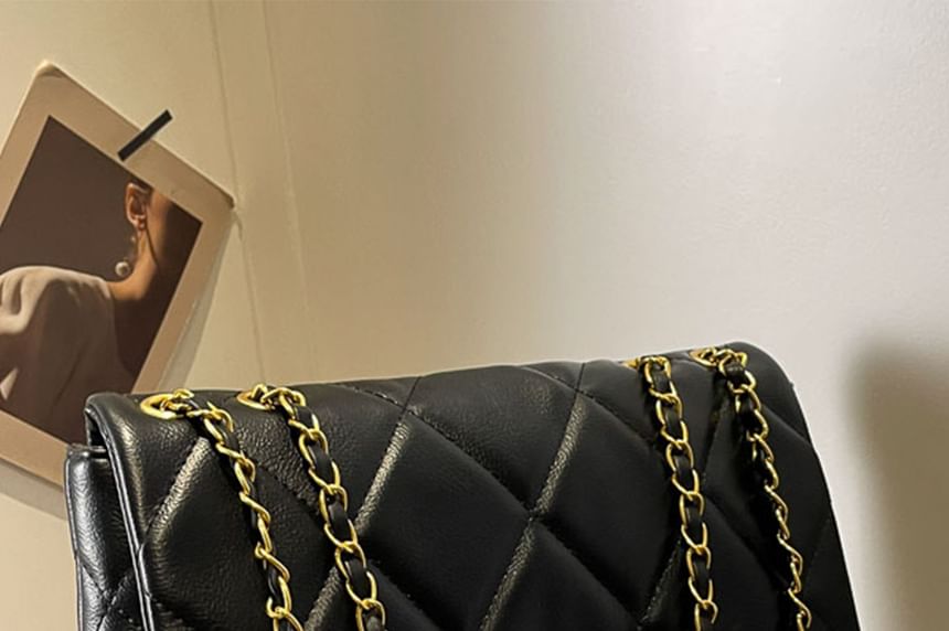 Crossbody Quilted Bag Faux Leather Plain Flap