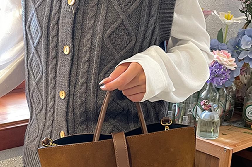 Handle Bag With Plain Faux Crossbody Top Suede Pouch