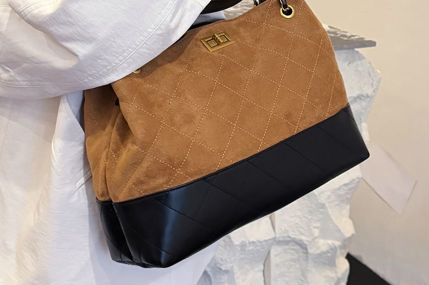 Crossbody Bag Tote Suede Chain Faux Strap Quilted