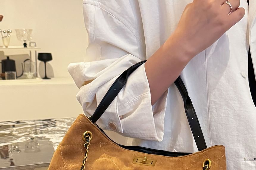 Crossbody Bag Tote Suede Chain Faux Strap Quilted