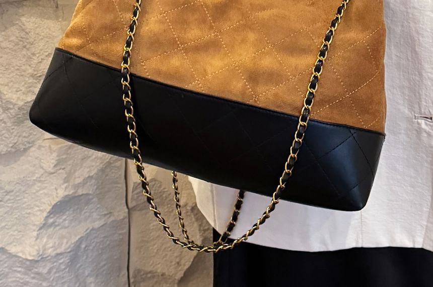 Crossbody Bag Tote Suede Chain Faux Strap Quilted