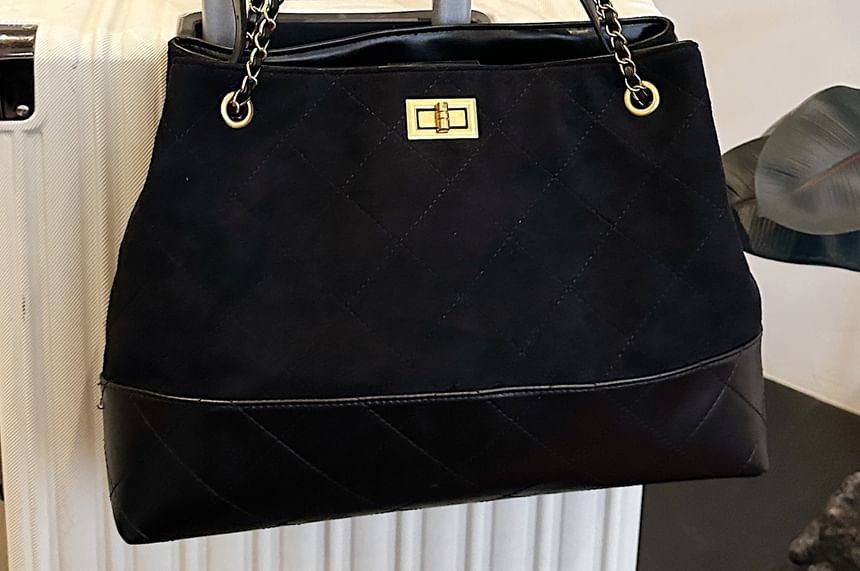 Crossbody Bag Tote Suede Chain Faux Strap Quilted