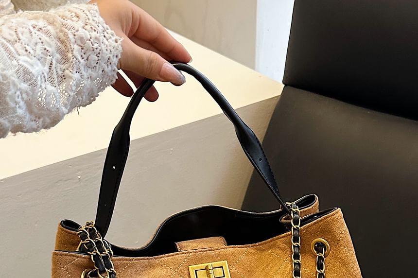 Crossbody Bag Tote Suede Chain Faux Strap Quilted