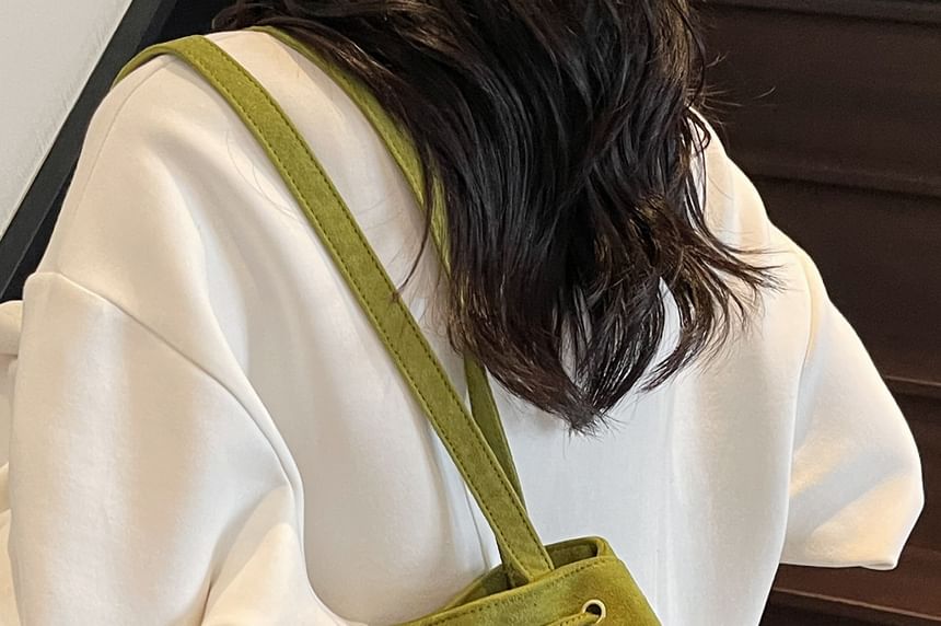 Plain Suede Tote Drawstring Bag Faux