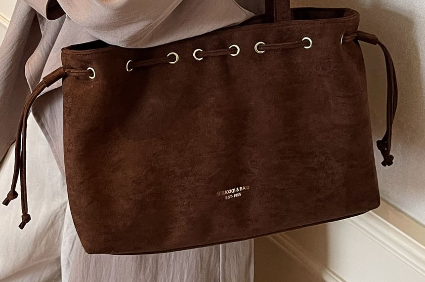 Plain Suede Tote Drawstring Bag Faux