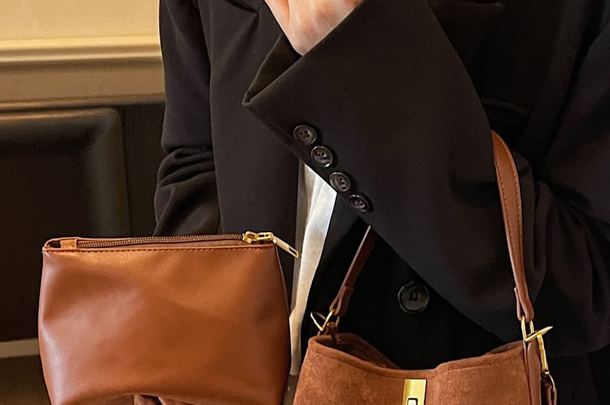 Faux With Suede Plain Crossbody Pouch Fringe Bag