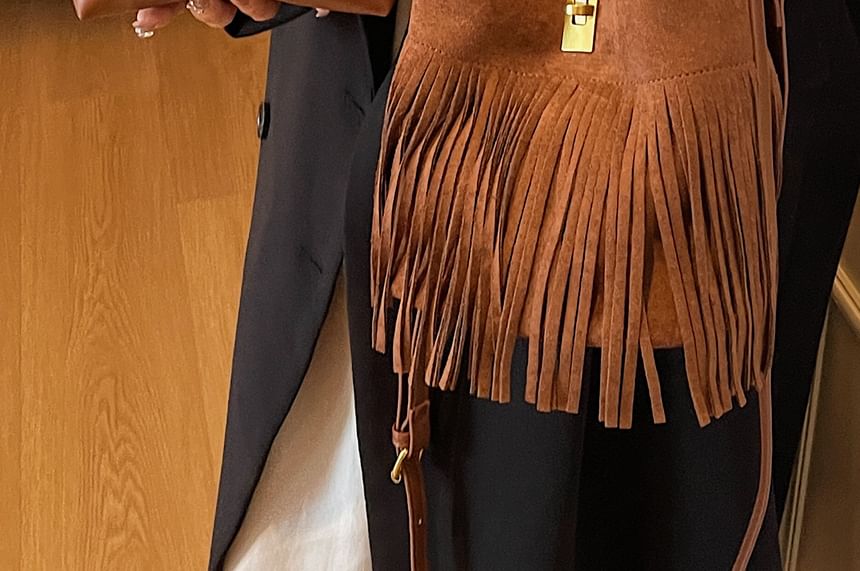 Faux With Suede Plain Crossbody Pouch Fringe Bag