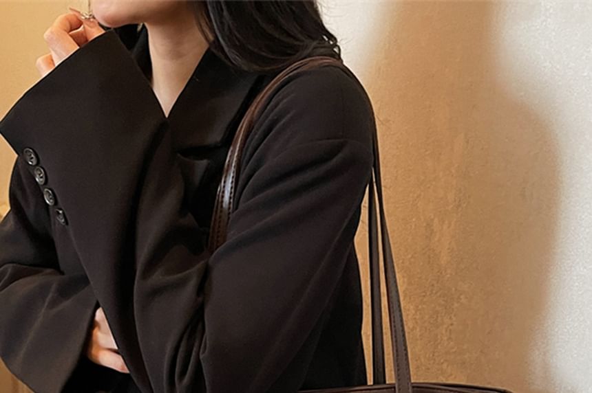 Charm With Leather Tote Plain Faux Bag