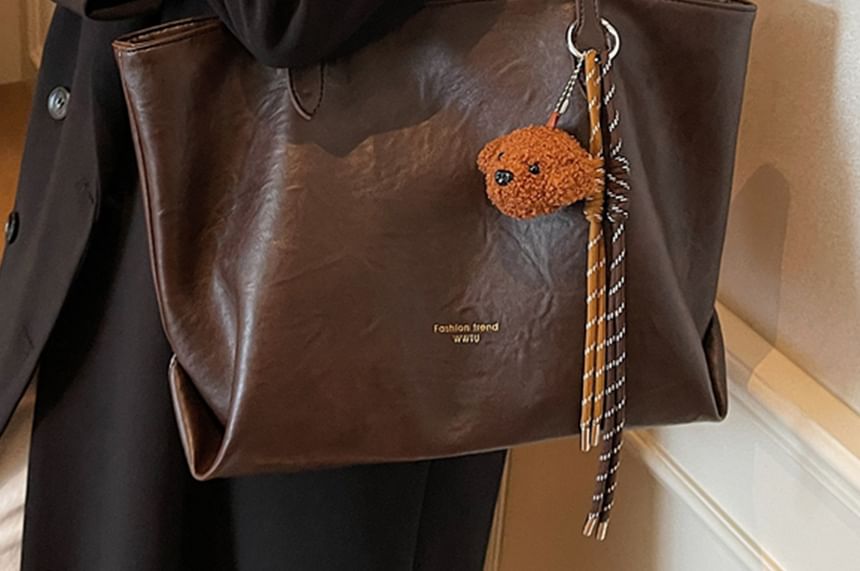 Charm With Leather Tote Plain Faux Bag