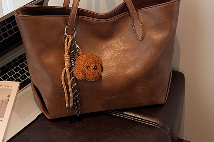 Charm With Leather Tote Plain Faux Bag