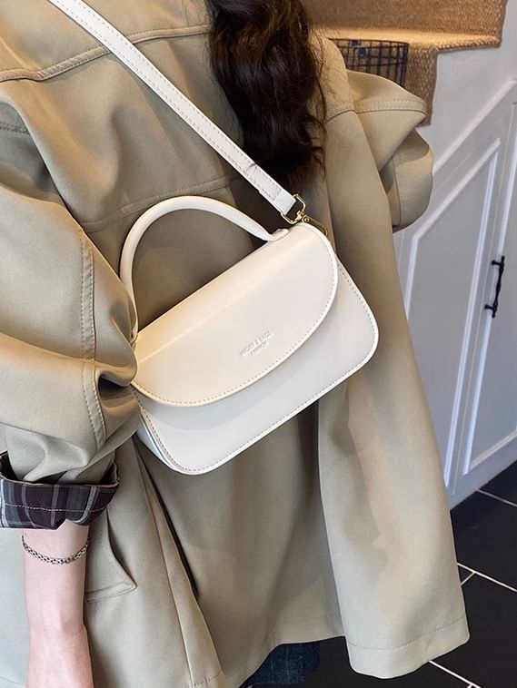 Bag Plain Top Crossbody Leather Handle Flap Faux