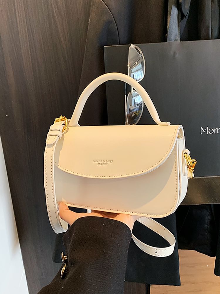Bag Plain Top Crossbody Leather Handle Flap Faux