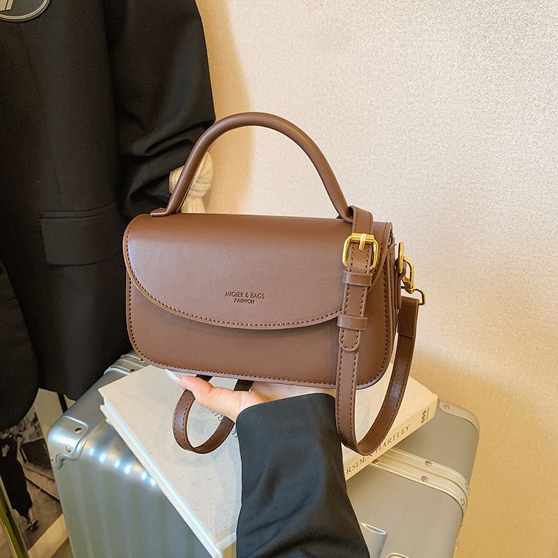 Bag Plain Top Crossbody Leather Handle Flap Faux