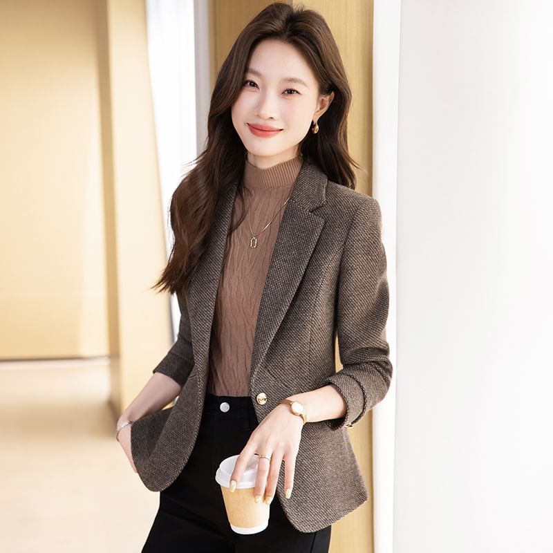 Notch Lapel Tweed Single Breasted Blazer