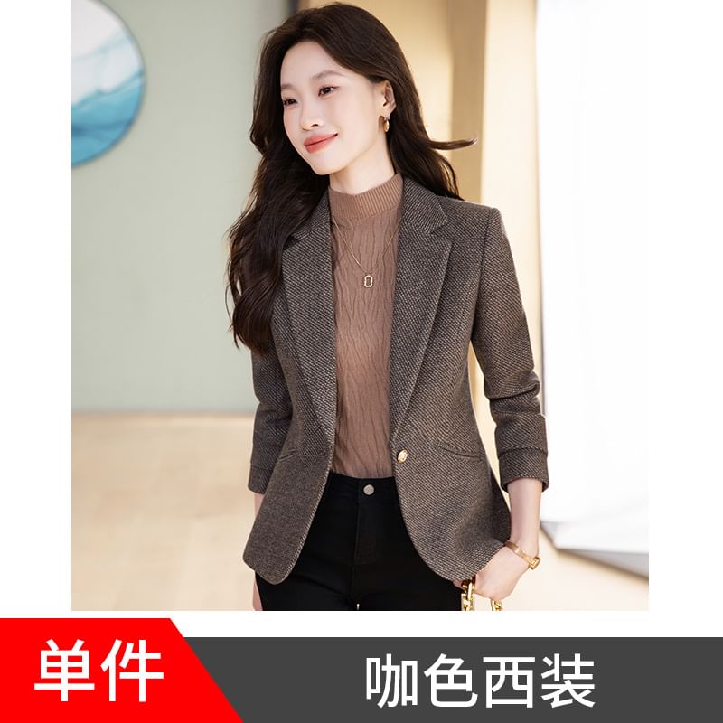 Notch Lapel Tweed Single Breasted Blazer
