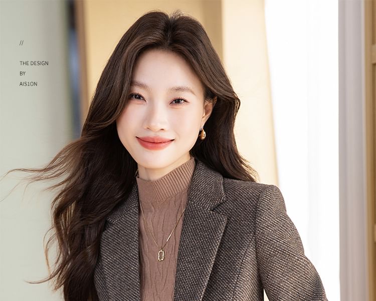 Notch Lapel Tweed Single Breasted Blazer