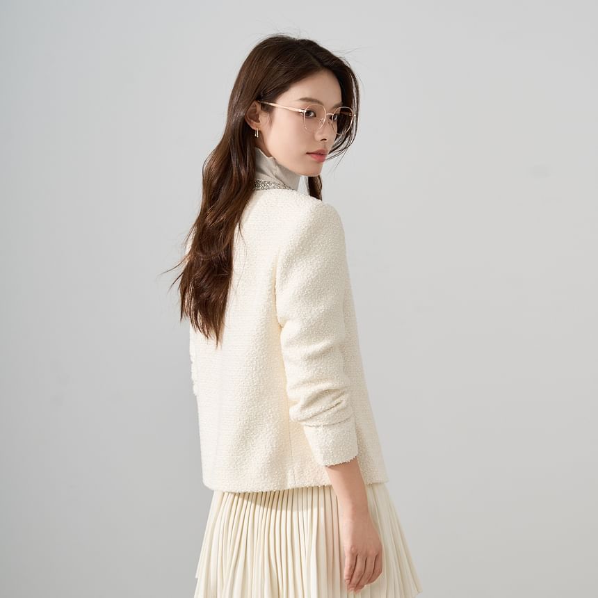 Round Neck Sequin Tweed Jacket