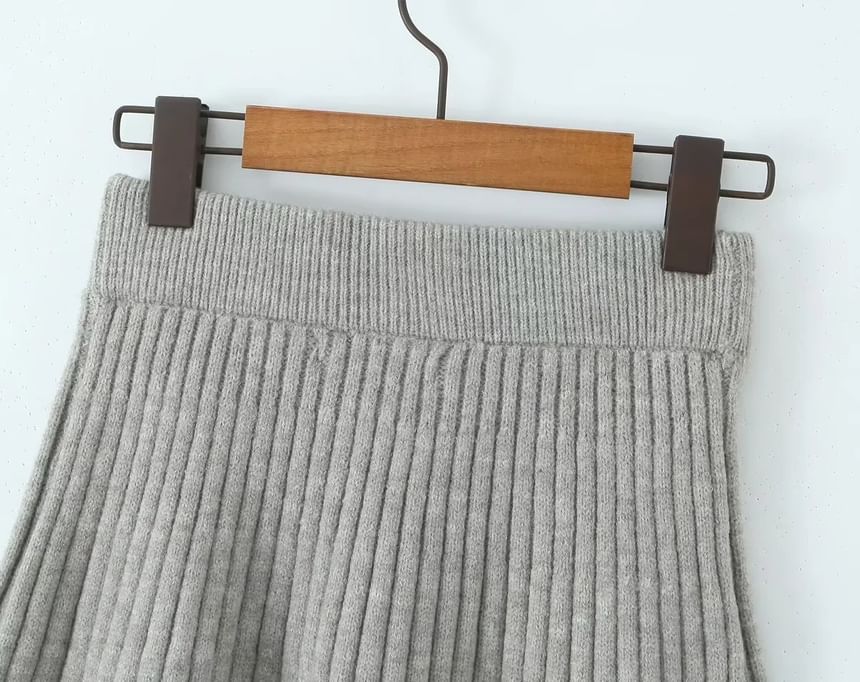 Ribbed Knit Mini A-Line Skirt - High Waist