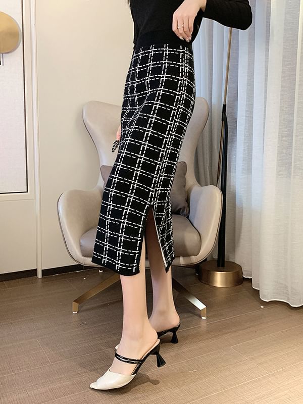 Plaid Midi Skirt - High Rise