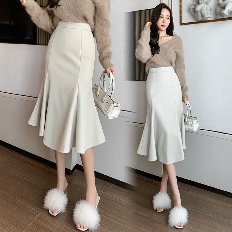 Plain Midi Mermaid Skirt - High Rise