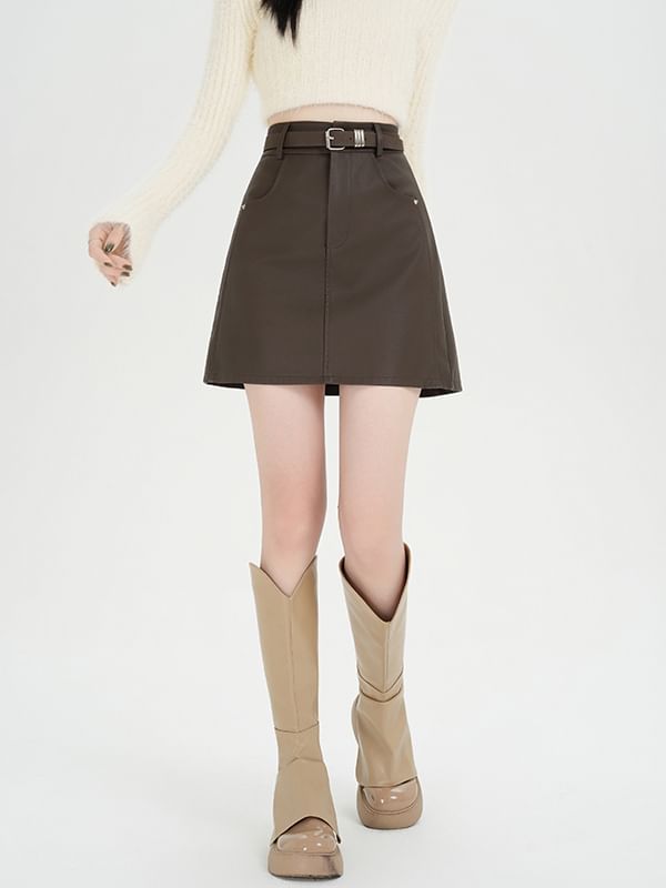 Plain Mini A-Line Skirt - High Rise