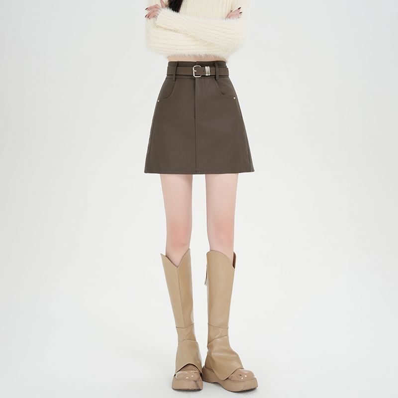Plain Mini A-Line Skirt - High Rise