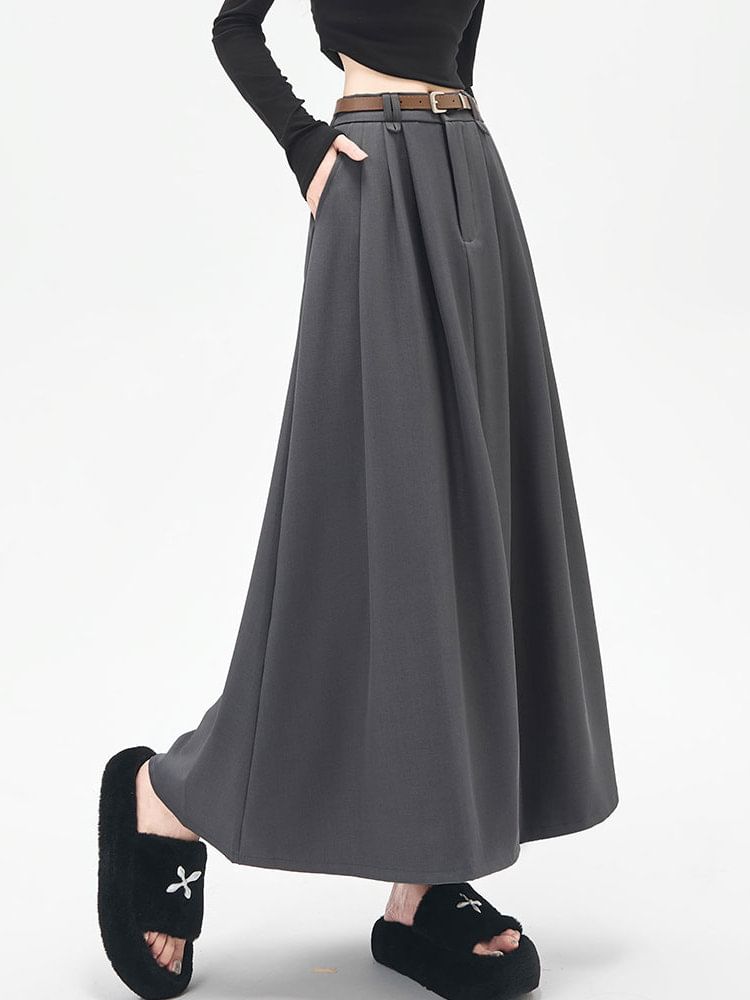 Plain Maxi A-Line Skirt - Mid Rise