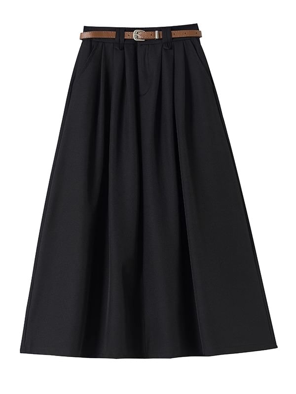 Plain Maxi A-Line Skirt - Mid Rise