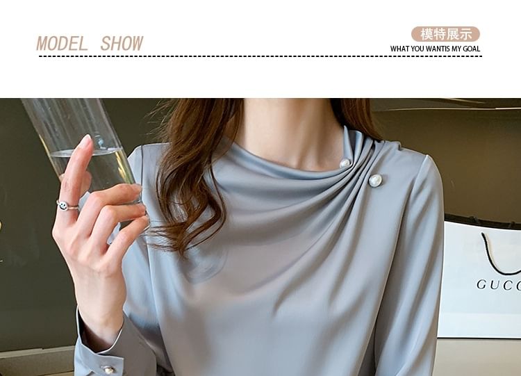 Plain Ruched Long-Sleeved Blouse