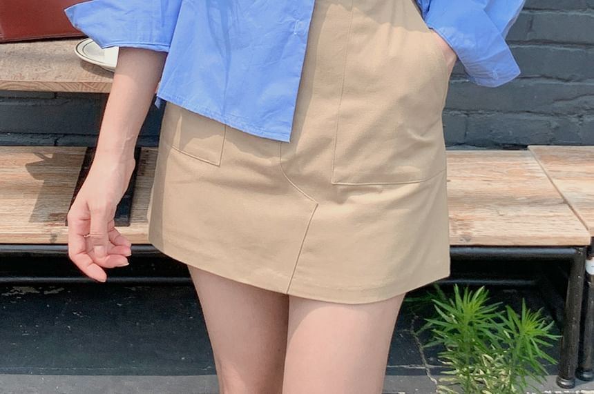 Plain Tie-Waist Sleeved Blouse