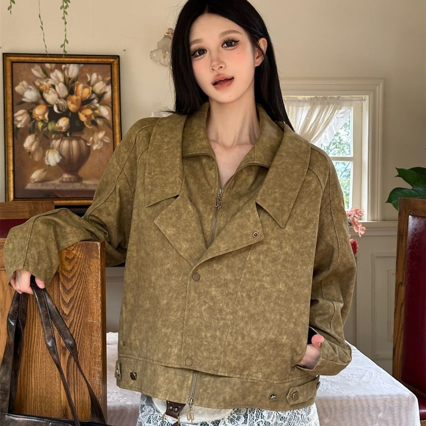Lace-Paneled V-Neck Camisole Top & Studded Zip-Up Jacket Set