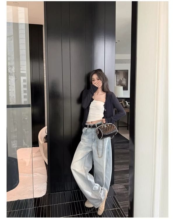V-Neck Plain Lace Trim Button Up Cardigan