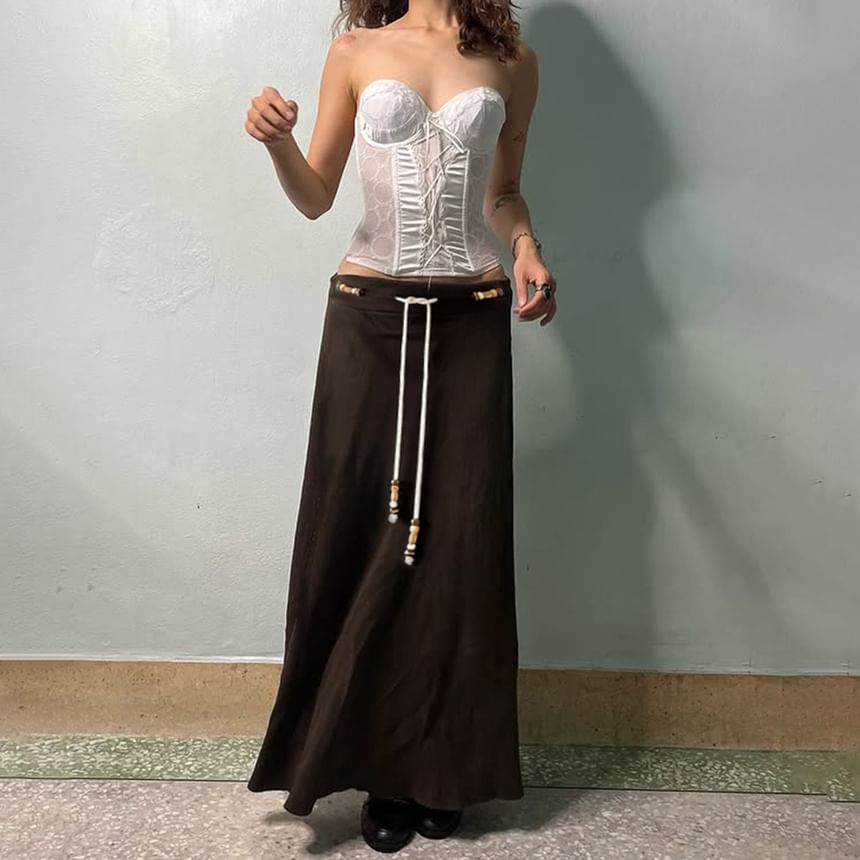 Low-Rise Beaded Maxi Skirt