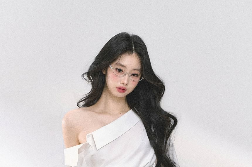 Off Shoulder Plain Blouse / Tube Top / Bubble Mini Skirt / Long-Sleeve Mock Two Piece Mini Bodycon Dress / Set