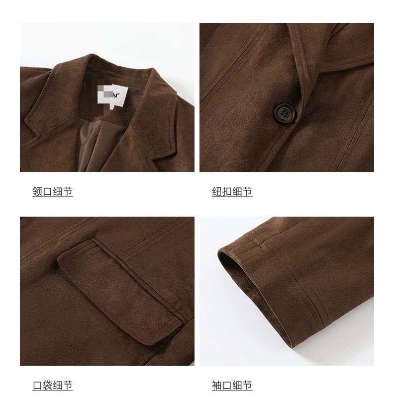 Lapel Collar Plain Single Breasted Blazer / High Waist Plaid Maxi A-Line Skirt / Long-Sleeve Plain Tee