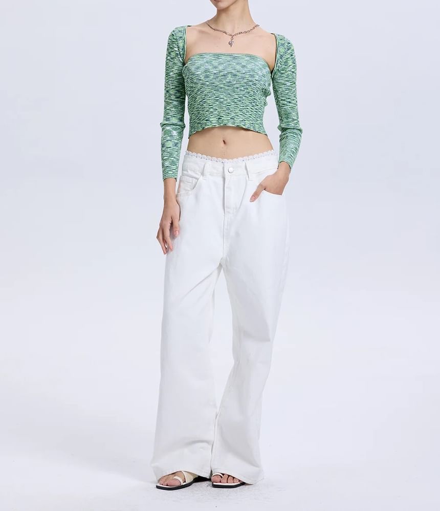 Set: Long-Sleeve Tweed Shrug + Tube Top