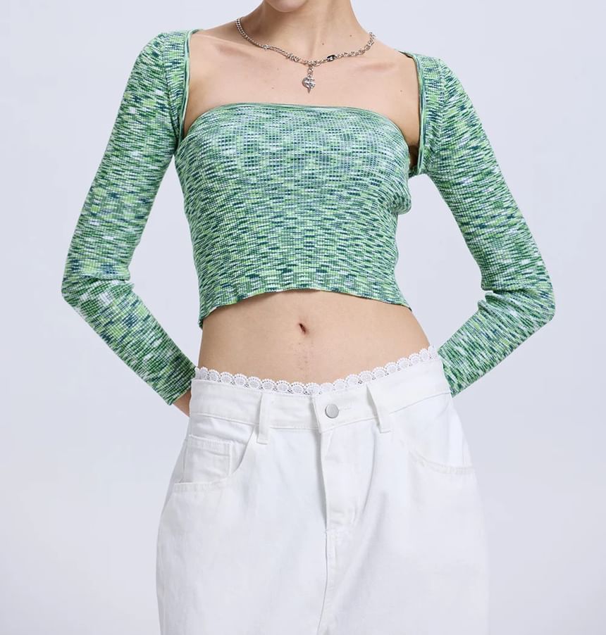 Set: Long-Sleeve Tweed Shrug + Tube Top