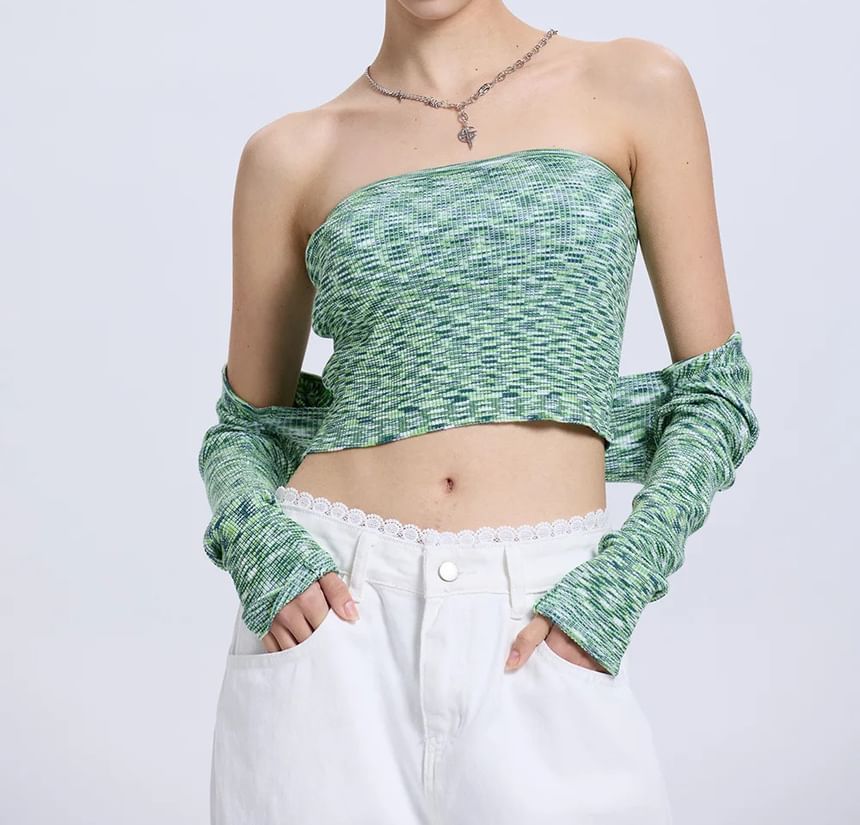 Set: Long-Sleeve Tweed Shrug + Tube Top