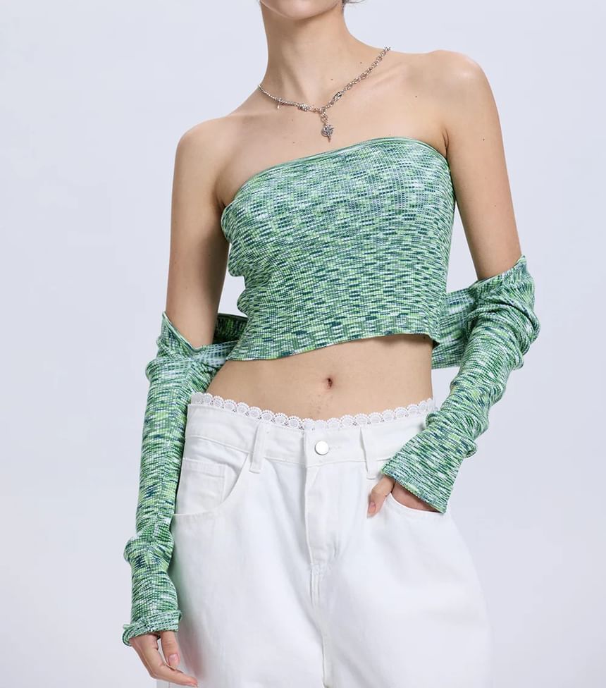 Set: Long-Sleeve Tweed Shrug + Tube Top