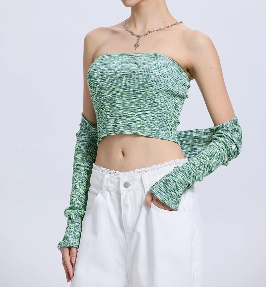 Set: Long-Sleeve Tweed Shrug + Tube Top