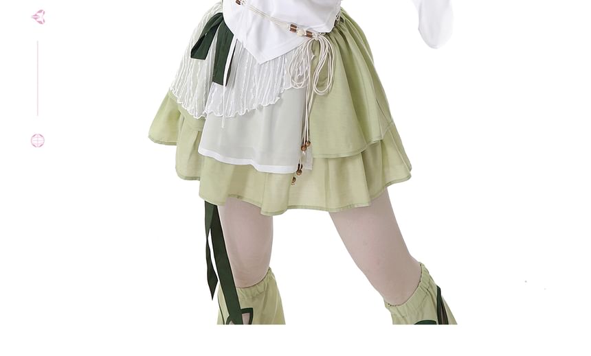 Collared Blouse + Trim Cami + Midi Skirt + Leg Warmers Set