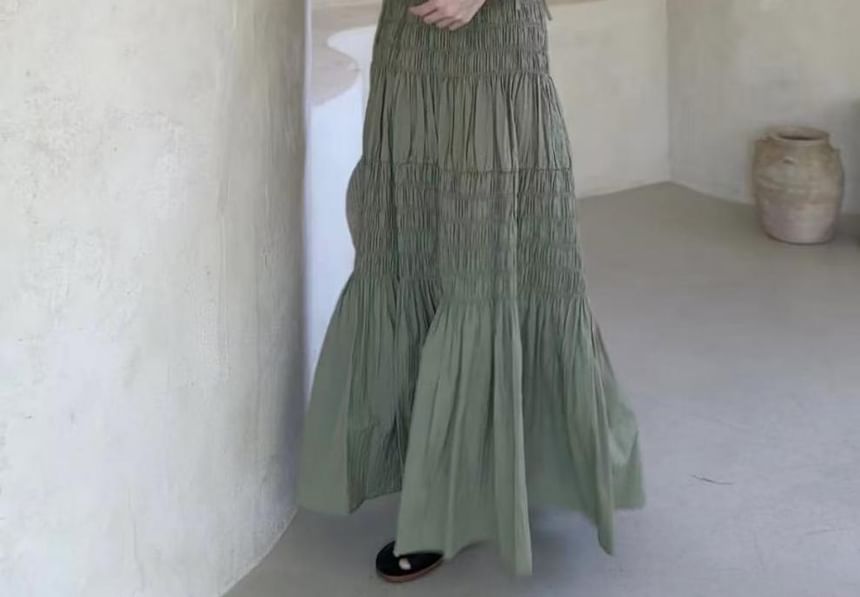Shirred Top & Smocked Midi A-Line Skirt
