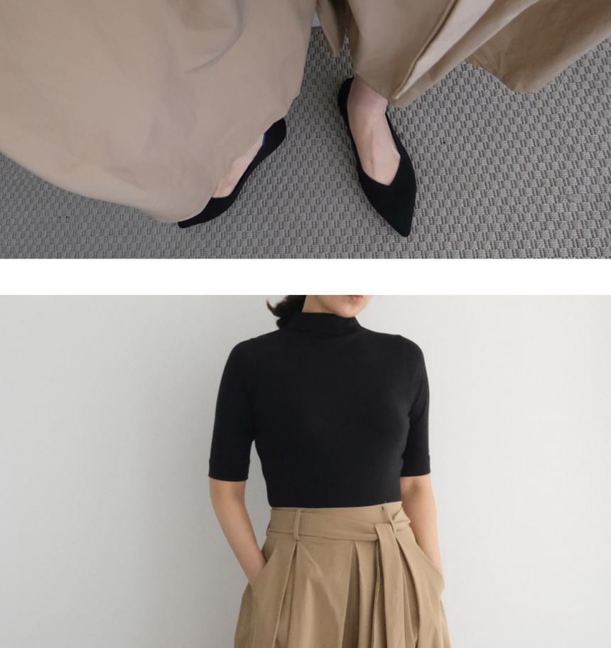 Plain Tie-Side Midi A-Line Skirt - High Rise