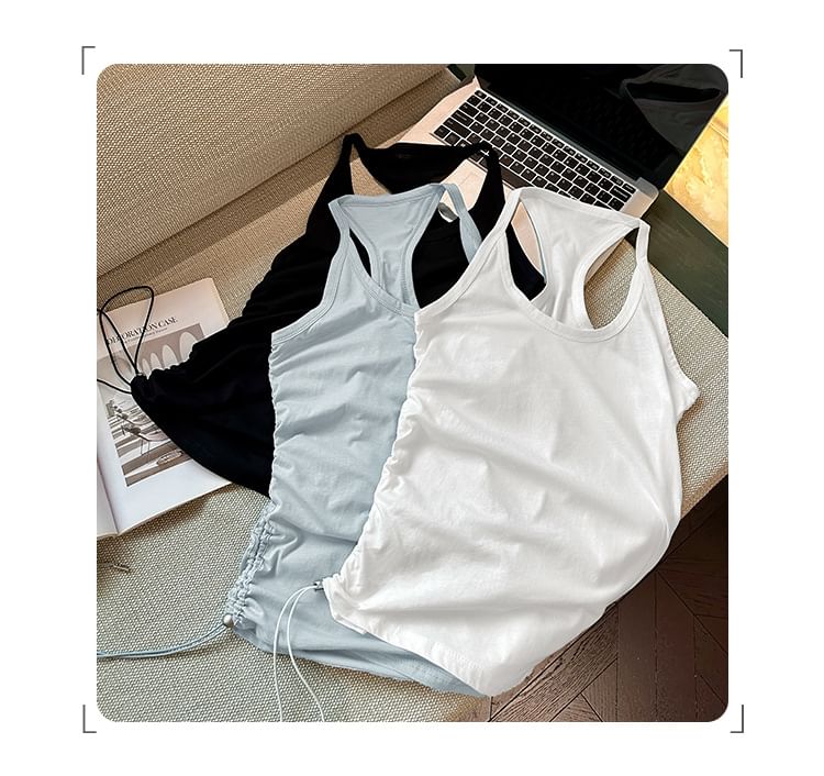 Plain Asymmetric Drawstring Halter Racerback Top